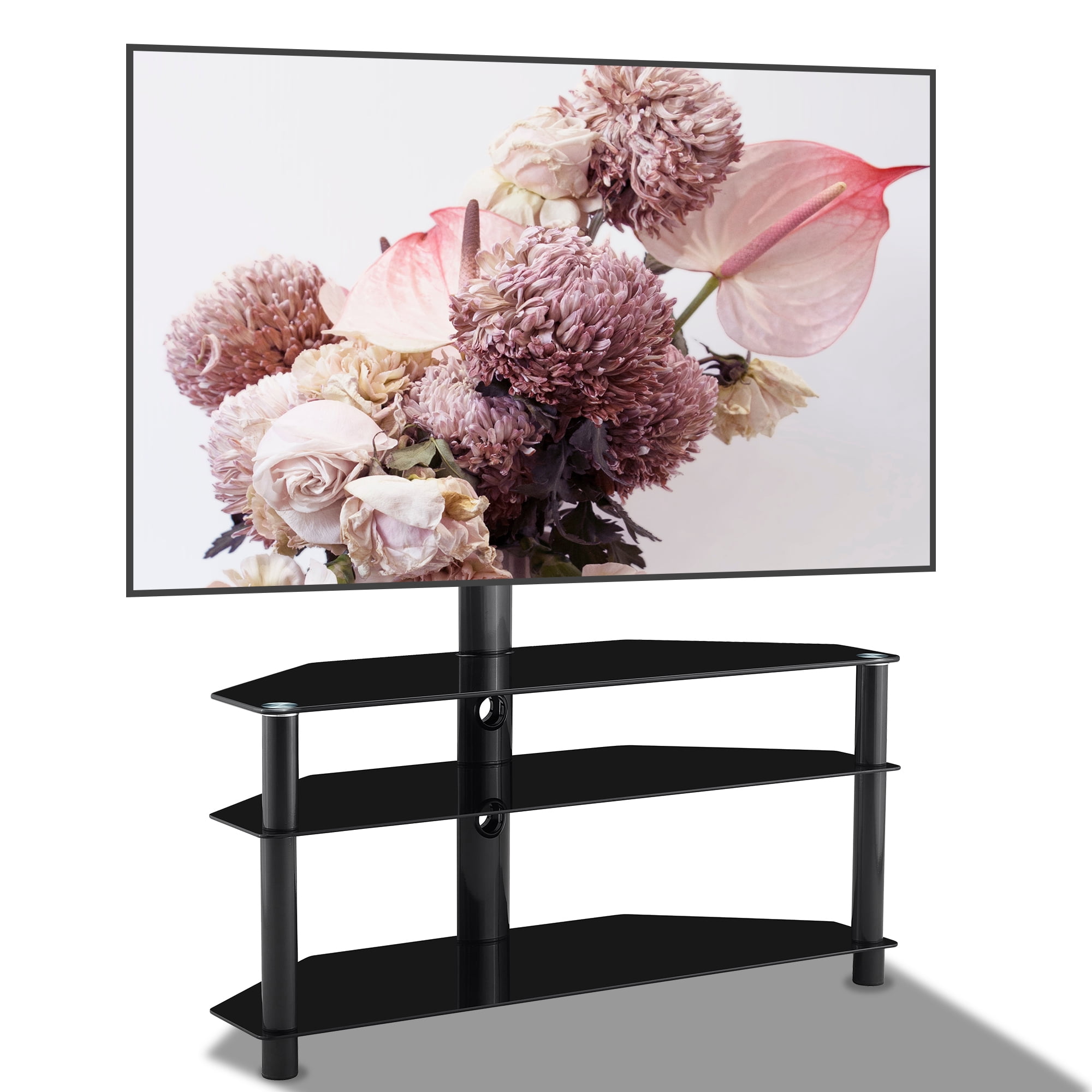 Euroco 35.4 inch Black Multi-function TV Stand Height Adjustable Bracket Swivel 3-Tier