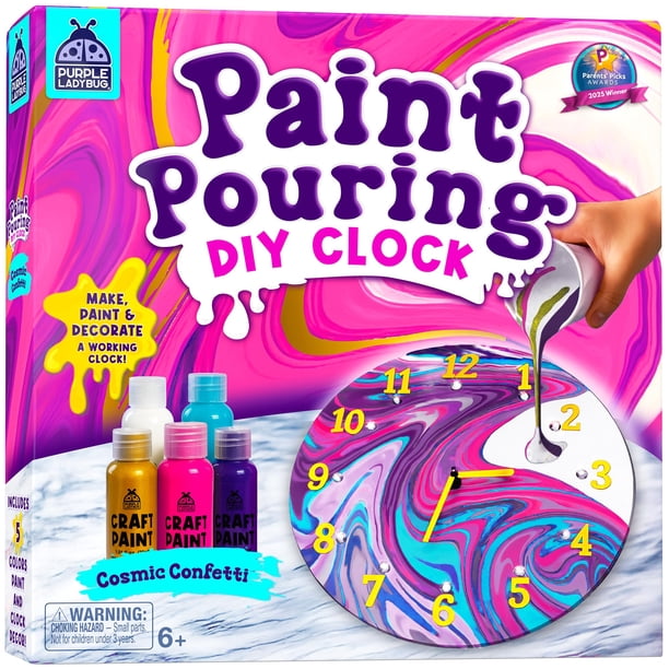 Kit de reloj para hacer tú mismo con forma de confeti cósmico con forma de mariquita morada