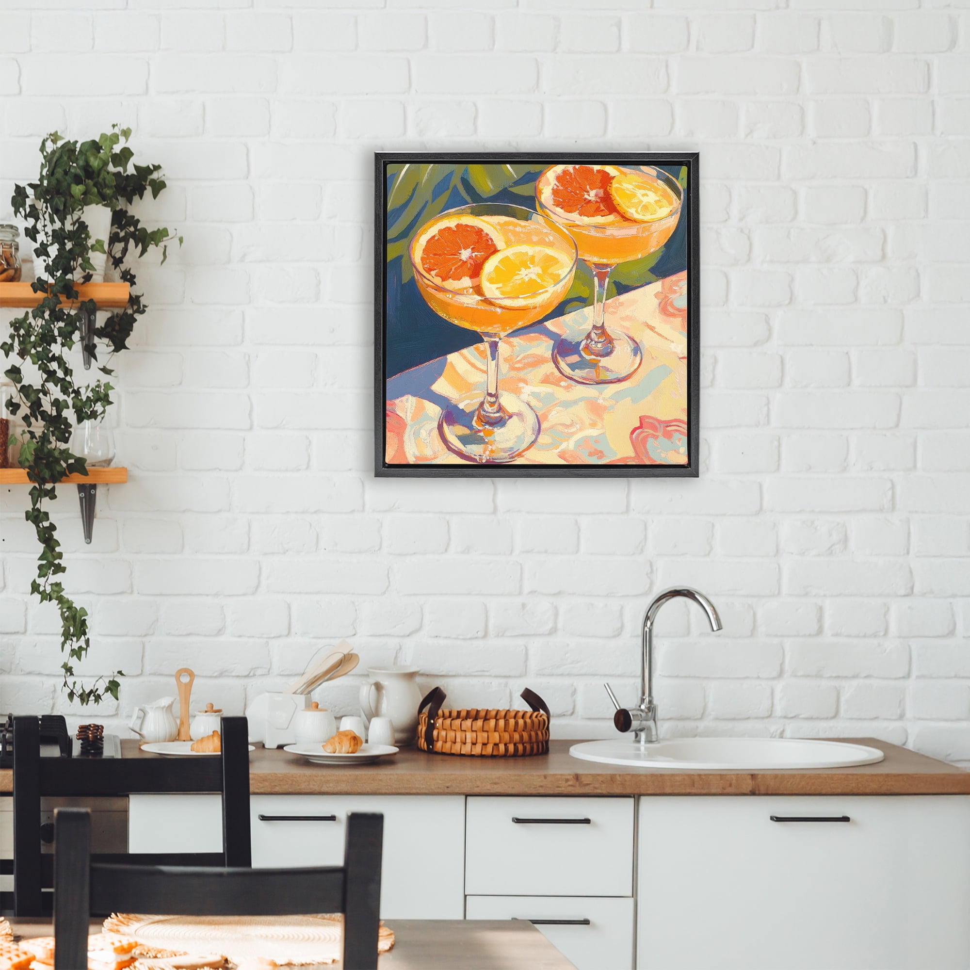 Stupell Industries Fruity Summer Cocktails Black Framed Floater Canvas Wall Art, design by Petal Prints Design