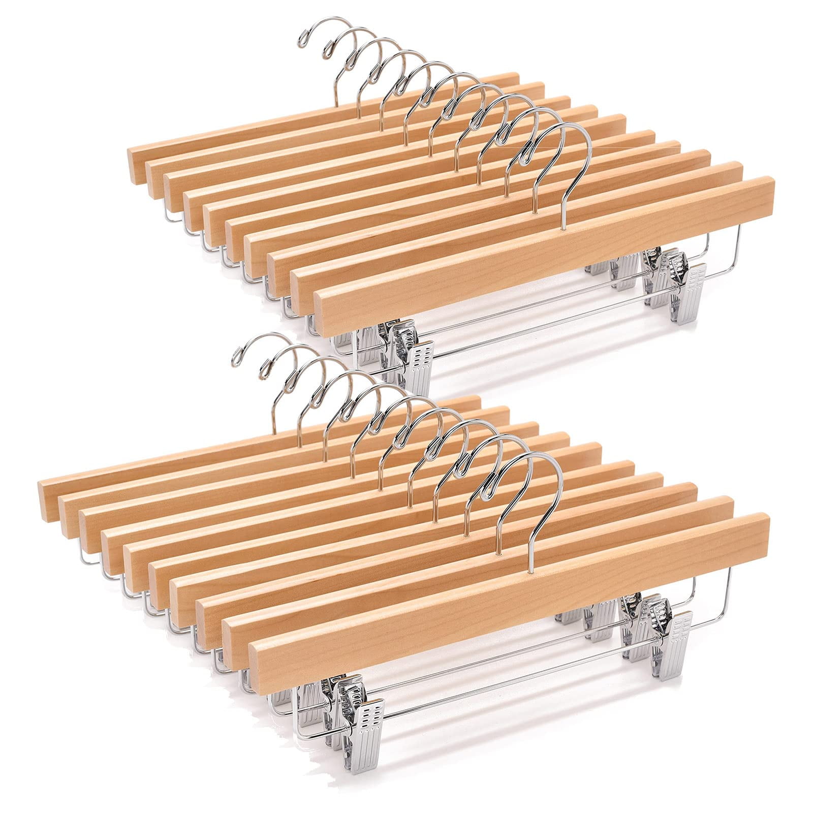 ACSTEP Wooden Pants Hangers with Clips 25 Pack 14 Inch, Wood Skirt