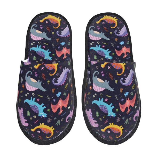 Balery Cartoon Dinosaur Pantuflas de Casa de Felpa Silenciosas con Diseño Estampado, Zapatillas Cómodas Antideslizantes de Algodón para Interior-Large