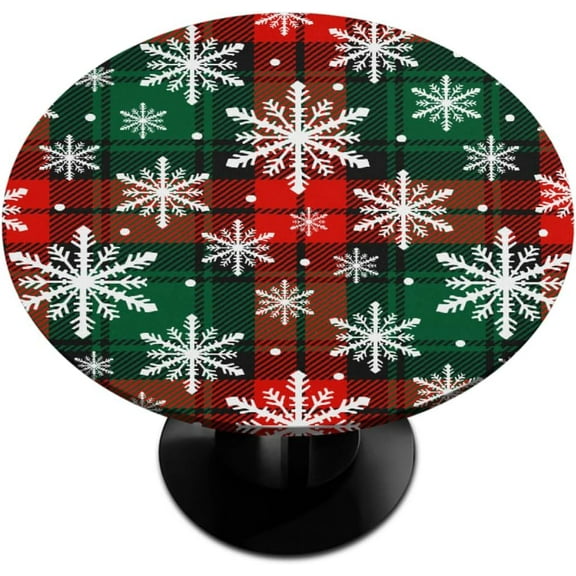 Round Fitted Tablecloth Wipeable Elastic Snowflake Colorful Christmas Table Cover Waterproof Circle Table Cloth for Indoor Outdoor Dining Kitchen Picnic Camping Patio Decor Gifts,Fit 40-44in Tables