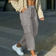 thumbnail image 4 of BODOAO Women's Cargo Capris Pants Lightweight Quick Dry Hiking Summer Casual Travel Pants with Pockets Elastic Waist Straight Solid Color Pants Loose Cargo Long Trousers Grey Xxl, 4 of 9