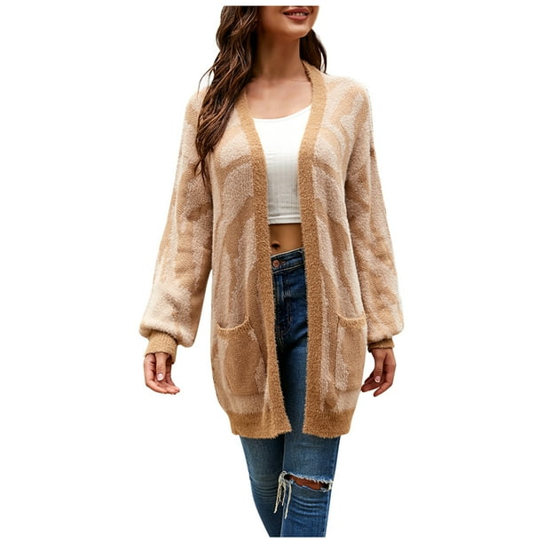 Moda mujer manga larga Casual largo cárdigan abrigo suéter prendas