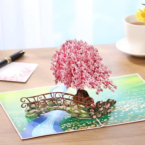 Cherry Blossom Pop Up Card, 3D Popup Flower Birthday Card 6x 8", Ideal Gift for Birthday, Mothers Day, Thank You, Anniversary, Valentines, All Occasion for Women, Wife, Mom, Sister, Grandma, Her