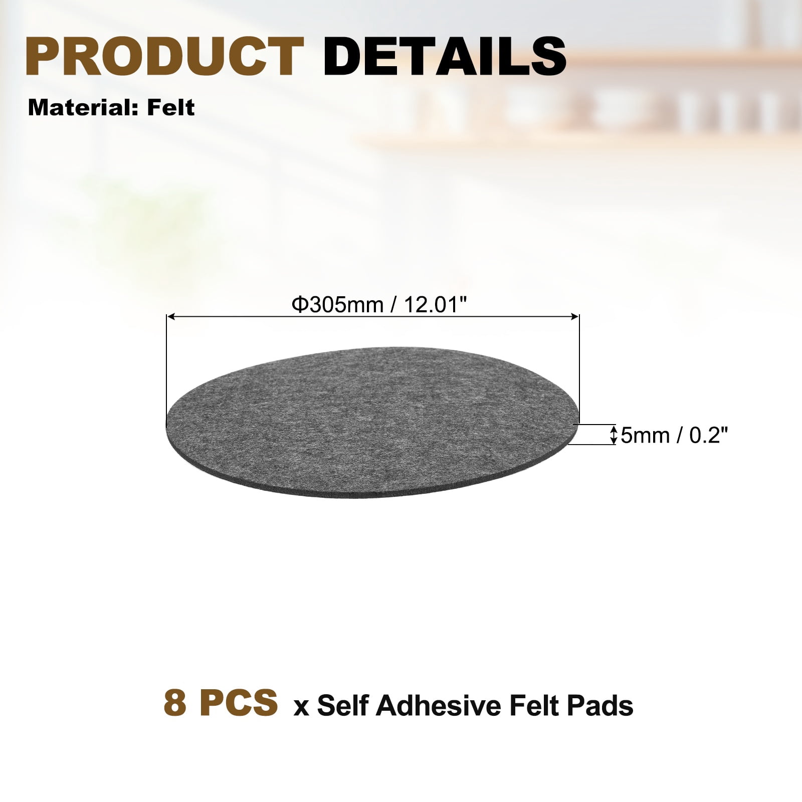 Uxcell 8Pcs Non Slip Furniture Pads, 12" Round Self Adhesive Felt Bumpers Noise Reducing Furniture Feet Floor Protector for Chairs Tables Furniture Legs (Gray 0.2" Thick)
