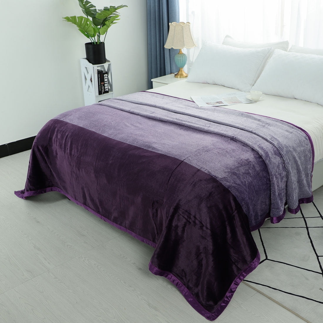 Unique Bargains Soft Warm Fuzzy Microfiber Gradient Blanket Purple King