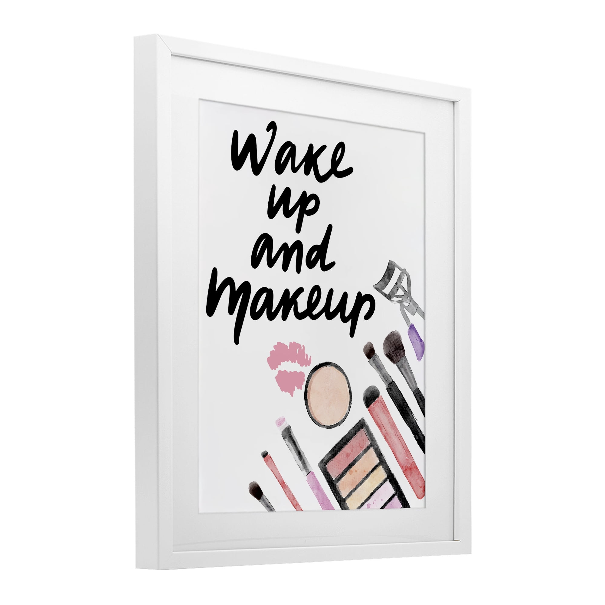 Stupell Industries Wake Up & Makeup White Framed Print Under Glass, design by Jesse Keith