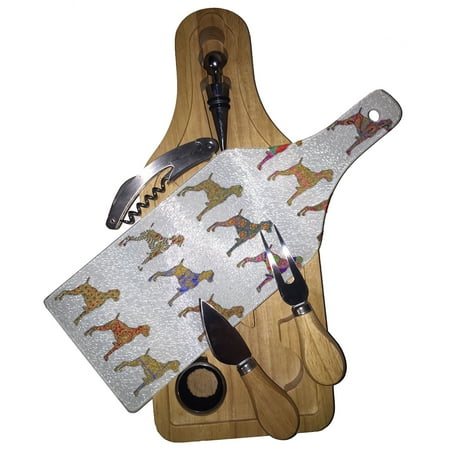 Gold Natural Wood Cheese Board - KuzmarK Wine & Cheese Glass Cutting Board Wood Box Gift Set - Weimaraner Gold Dog