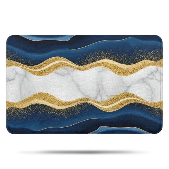 Blue Marble Gold Wave Pattern Bathroom Rugs Mat,Non Slip Microfiber Bathroom Rug,Rubber Backing,Soft Bathroom Mats for Bathroom Floor,Tub and Shower,17x27in(43x68cm)