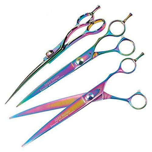 MPPMGT Professional Quality Dog Grooming Rainbow Series Curved Steel Shears Pick Size (Full Set - All 3 Shears)