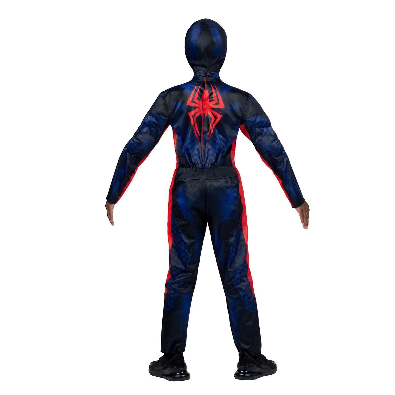 MARVEL’S MILES MORALES MUSCLE SUIT COSTUME - Muscle Jumpsuit with Printed Design and Polyfill Stuffing with Fabric Mask
