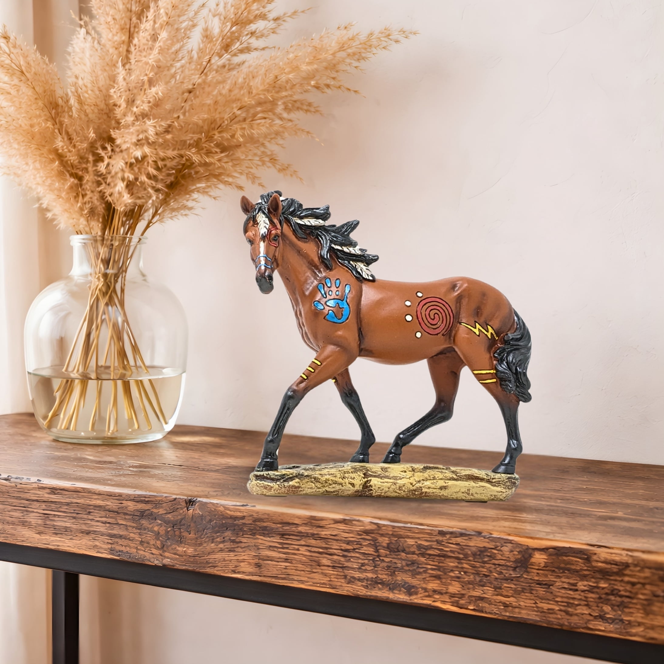 Painted Horse Figurine - Southwestern Brown Pony Sculpture & Western Shelf Decor - Hand-Painted Collectible  Statue for Home & Office - Equestrian Gifts for Horse Lovers & Collectors