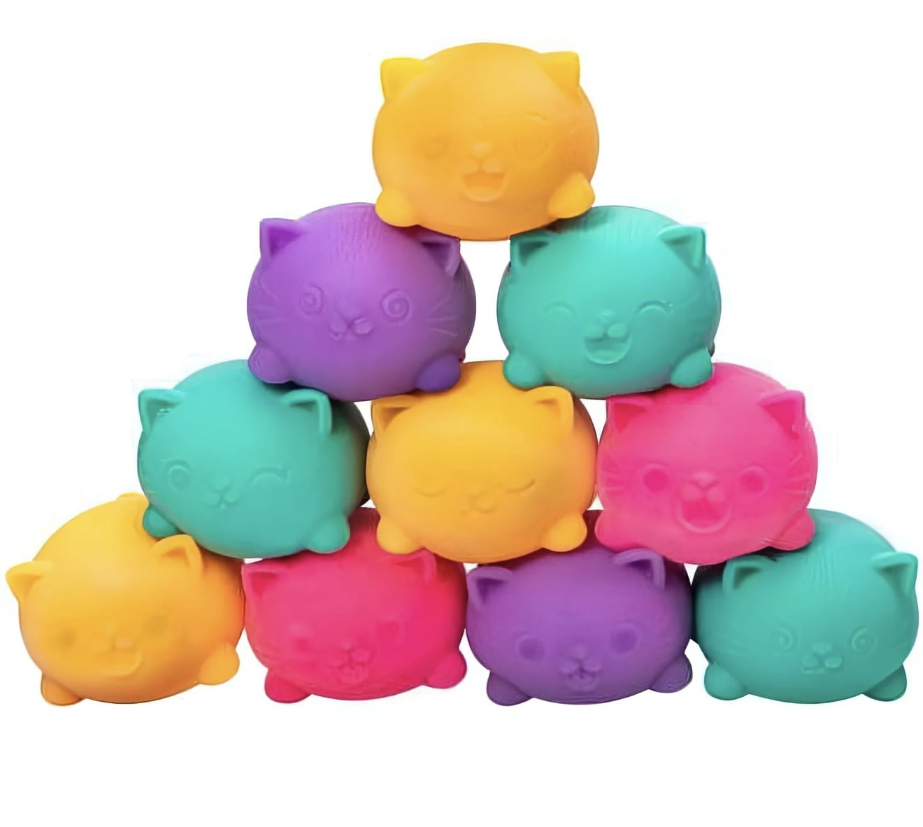 NEEDOH Teenie cool cat sQUSHI , STRESS RELIEVER, FIDGET , SENSORY BALL , COLORS MAY VARY, 3 cats PER PACK