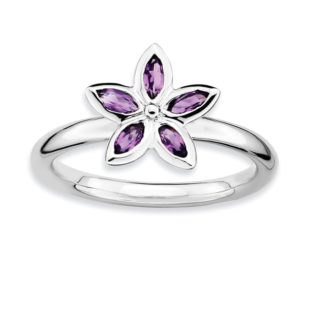 Sterling Silver Stackable Expressions Amethyst Flower Ring Size 9