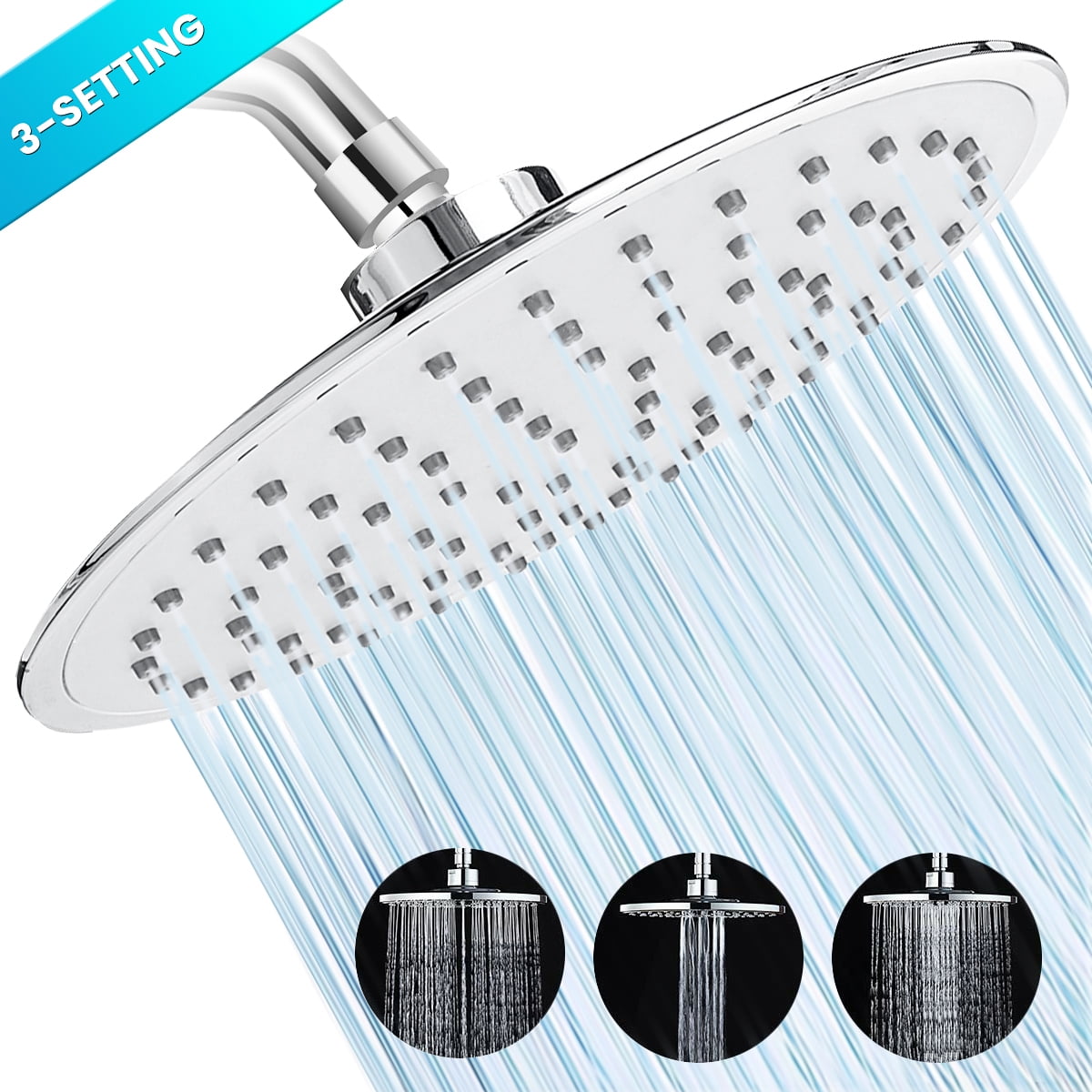 New Bath Bathroom Rainfall High Pressure Shower Head Rain for Low Water Pressure 