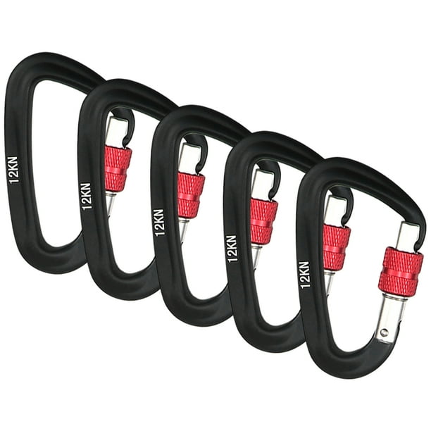 5 PCS Carabiner with Screw Lock Gate 12KN Heavy Duty Carabiner Clips