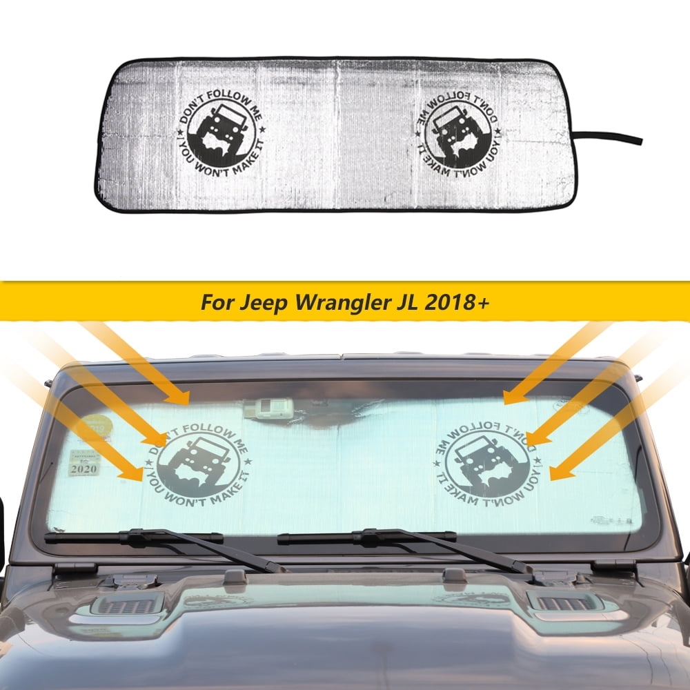 CheroCar Windshield Sunshade for 2018-2021 Jeep Wrangler JL JLU&Gladiator  JT 