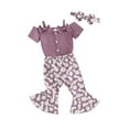 thumbnail image 2 of Yunliwuli Baby Girls Spring Outfits Short Sleeve Bow Front Romper + Flare Pants + Headband Set Newborn Clothes, 2 of 10
