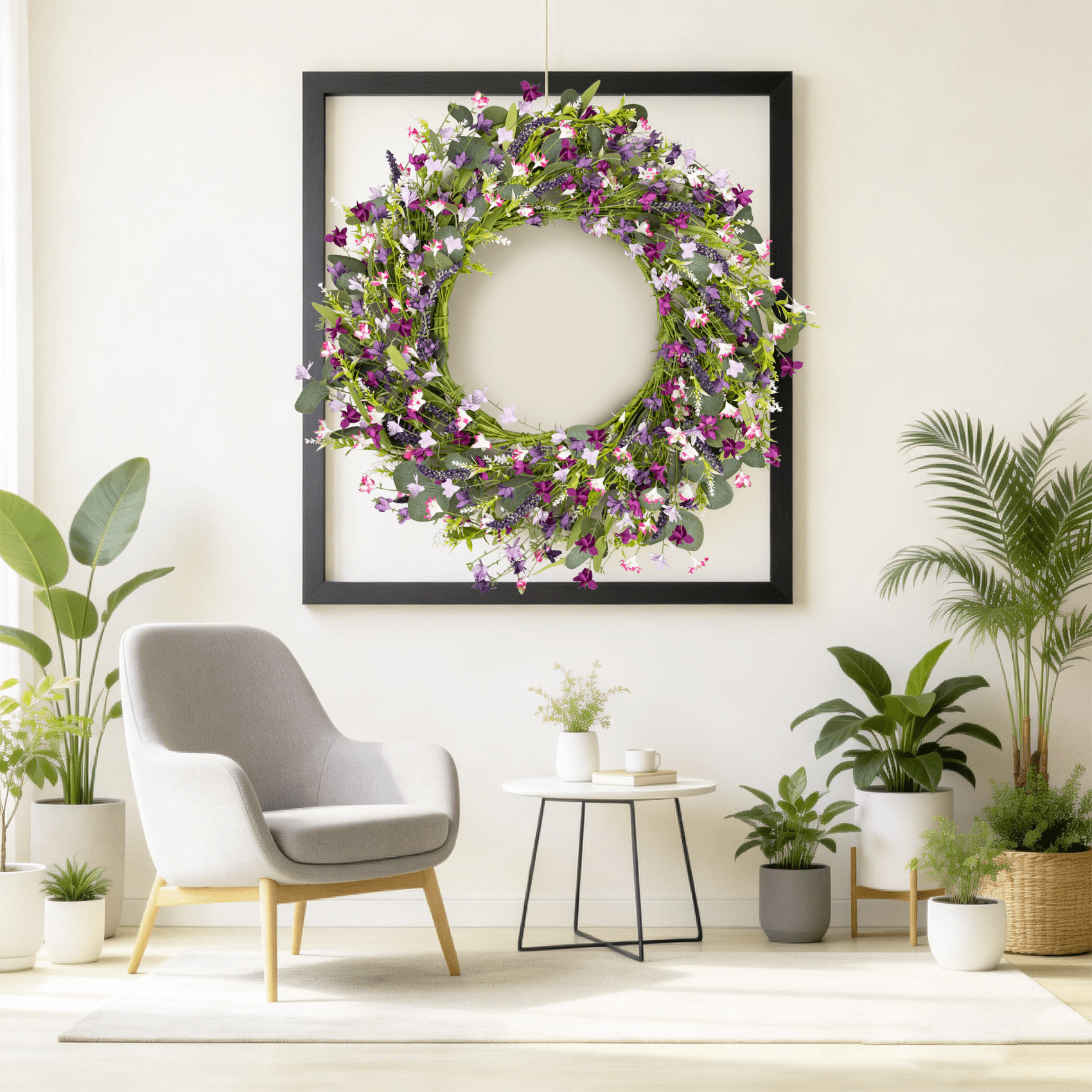 AcerichFad Spring Wreath Decor, 22 Inch Artificial Violet Lavender Wreaths for Front Door Porch Indoor Outdoor Home Spring Summer Decoration