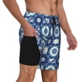 thumbnail image 2 of Kdxio Vintage Blue Print Men's Swim Trunks with Compression Liner 7 Inch Inseam Quick Dry Swim Shorts, 2 of 7