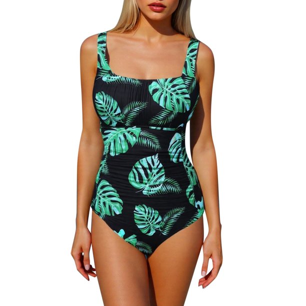 MKLEKYY Trajes De Baño Mujer Women Floral Printed Straps Jumpsuit Swimsuit Swimwear Bathing Beach Sexy Bikini Swimwear