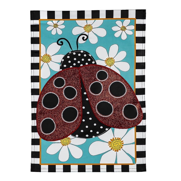 Evergreen Ladybug with Daisies Garden Applique Flag 12.5 x 18 Inches Indoor Outdoor Decor