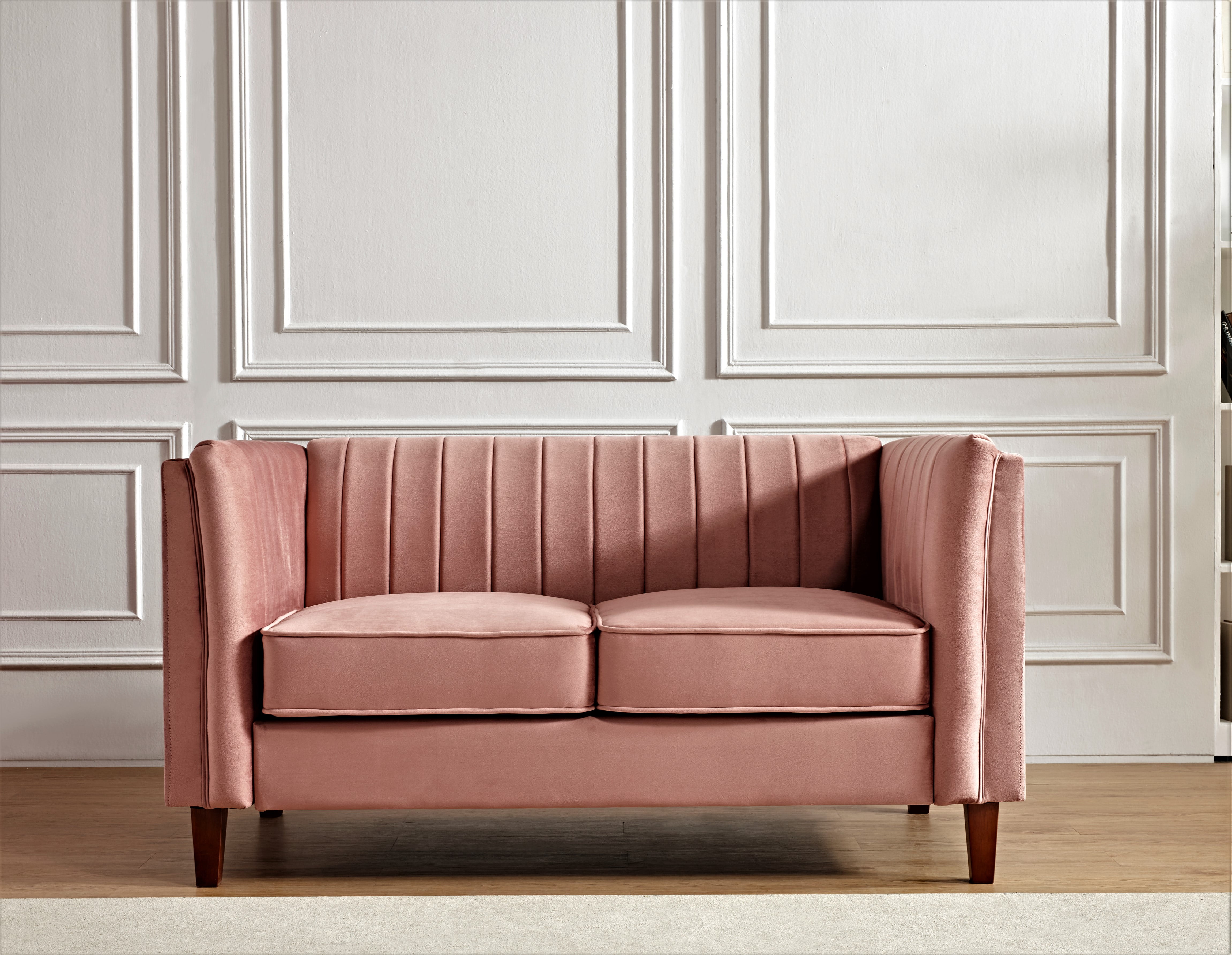 Uspridefurniture Plainfield Line Tufted Square Design 3Pcs Livingroom Set, Pink Velvet