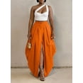 thumbnail image 5 of Orange Oversized Pleated Maxi Skirt With Front Slit, Elegant Resort Style For Daily Wear And Parties, 5 of 7