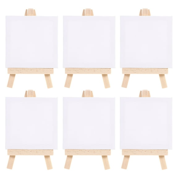 WEUVEB Miniature Painting Stand Easel Canvas Board Wood 6 Sets
