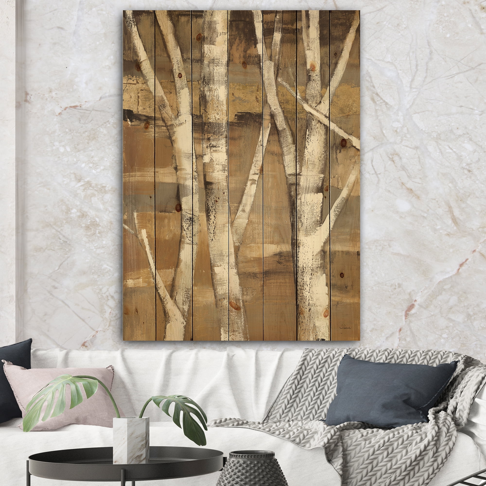 Designart 'Natural Birch Forest II' Traditional Print on Natural Pine Wood