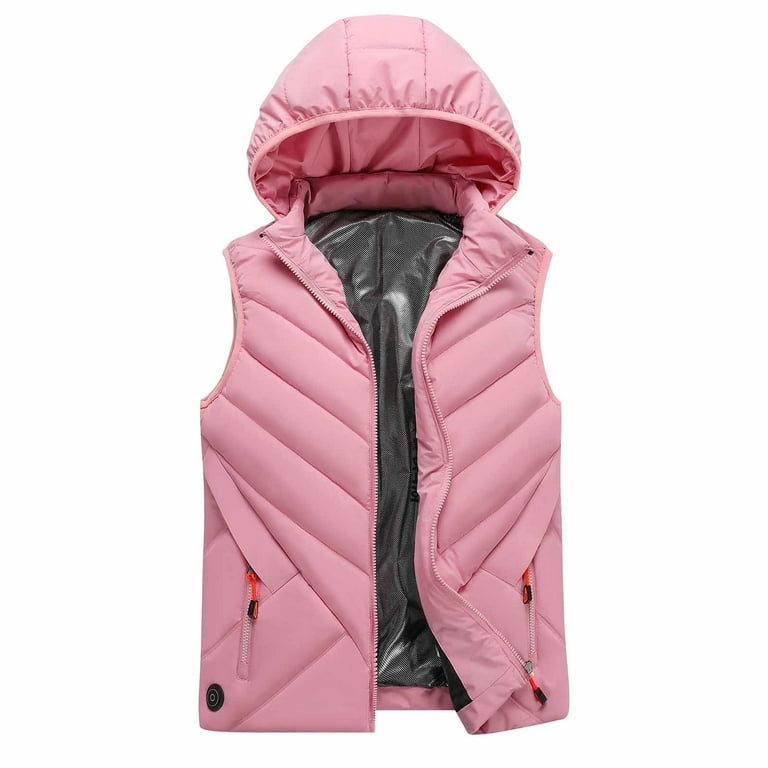 Umfun Unisex Vest Jacket Outdoor Warm Clothing Heated for Riding Skiing  Fishing Charging Via Heated Coat Pink 2XL