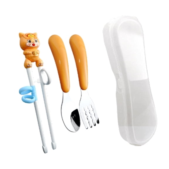 Kids Tableware Set Cartoon Design Includes Training Chopsticks Fork Spoon Box