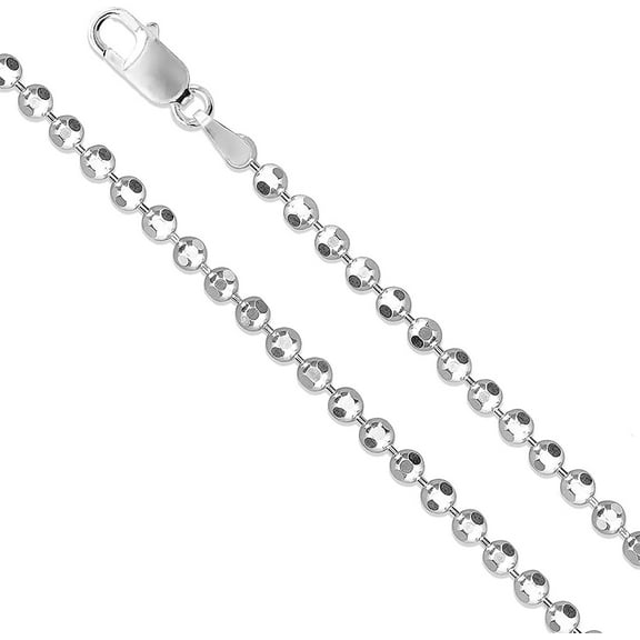 14K White Gold 1mm Ball Bead Chain, FREE Microfiber Cloth, Diamond Cut Solid Pendant Mens Womens Necklace, Giorgio Bergamo 16