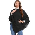 thumbnail image 2 of Women's Poncho Sweater V Neck Solid Knit Pullover Cape Lightweight Shawl Elegant Wrap with Fringes, 2 of 5