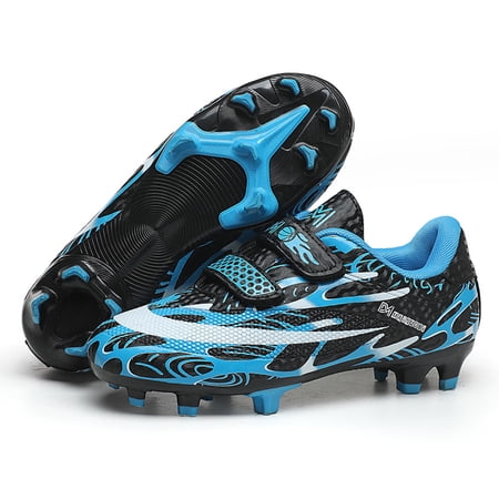 Kids Athletic Soccer Cleats Natural Turf Outdoor Football Games Lightweight Comfortable with Soft touch Sneakers Shoes for Children Blue 39