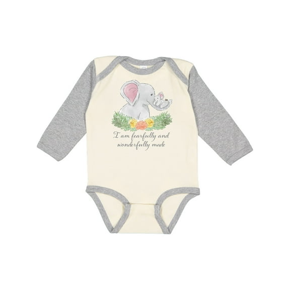 Inktastic I Am Fearfully and Wonderfully Made Cute Elephants Boys or Girls Long Sleeve Baby Bodysuit