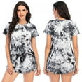 thumbnail image 2 of Femmes 2Pcs Cravate-Teinte Imprimé Pyjamas Ensemble Casual Manches Courtes Tops + Shorts Home Costumes, 2 of 6