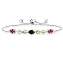 Gem Stone King 1.43 Ct Pink Created Sapphire Black Onyx 925 Silver and 10K Yellow Gold Lab Grown Diamond Adjustable Infinity Bracelet for Women Mother's Mom Wife Her