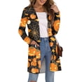 thumbnail image 7 of WTOBBY Women's Mid-Length Halloween Print Cardigan Jacket Casual Comfortable Open Front Long Sleeve Cover Up With Pockets Fall Fashion Outerwear,Gold S, 7 of 7