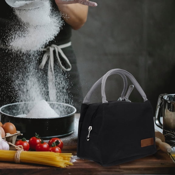 OULII Black Insulated Lunch Tote Bag, Reusable Thermal Food Storage Bag for Keeping Meals and Warm
