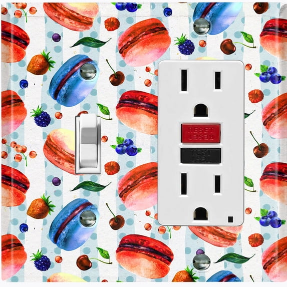Metal Light Switch Plate Cover Colorful Macaron Fruit Leaves French Desserts CAK017