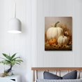 thumbnail image 3 of JRXY Farmhouse Fall Canvas Wall Art White Pumpkin Still Life Painting Pictures Rustic Farm Pumpkin Fall Leaves Posters Halloween Thanksgiving Autumn Wall Print Decor 12x16 16x20 in, 3 of 4