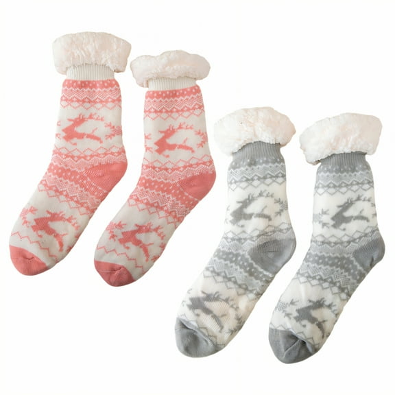 TELOLY 2Pairs Fuzzy Socks for Women,Triple Heat Storage Long Socks for Women,Warmth in Cold Long Socks for Women,Combination1