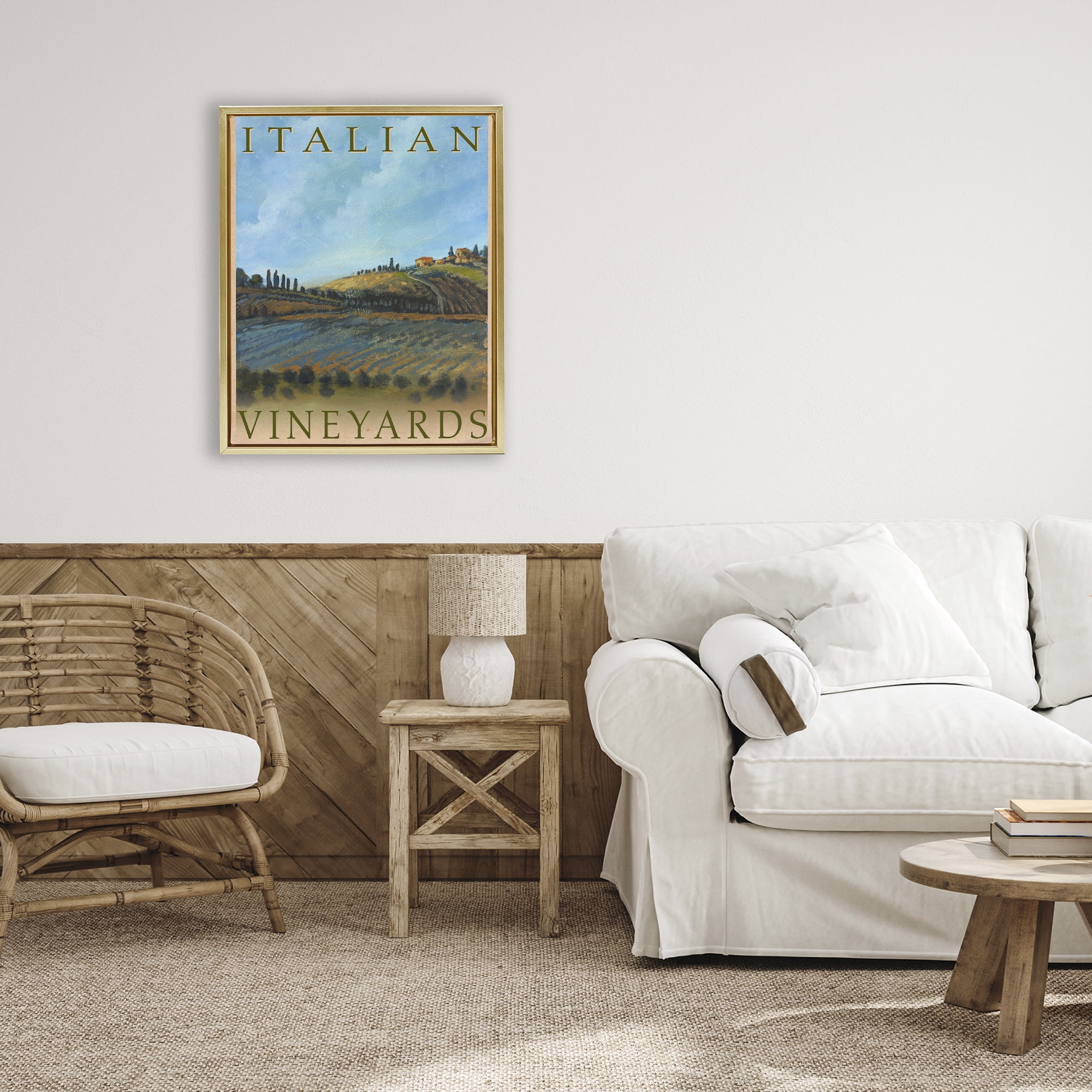 Stupell Industries Italian Vineyards Vintage Poster Gold Framed Floater Canvas Wall Art, design by Kingsley