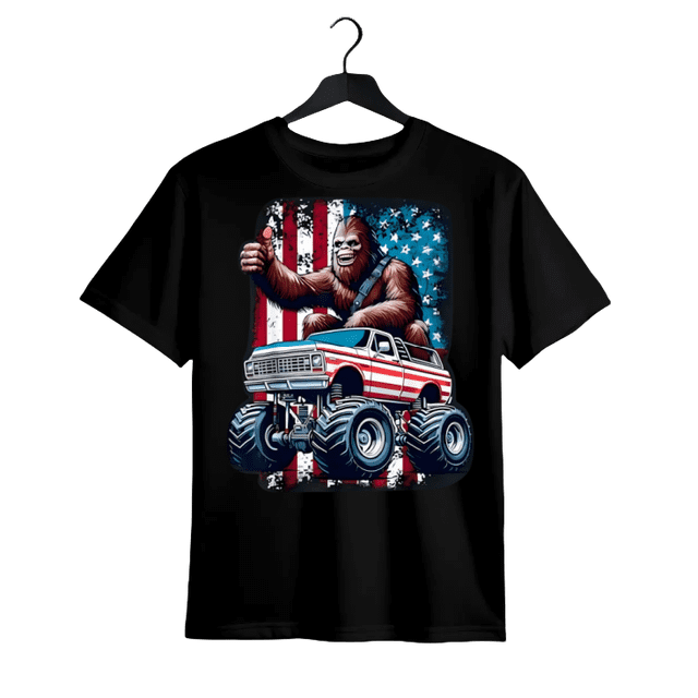 Graphic vintage tee Bigfoot Monster Truck 4th of July Funny Patriotic uSa Flag T-Shirt