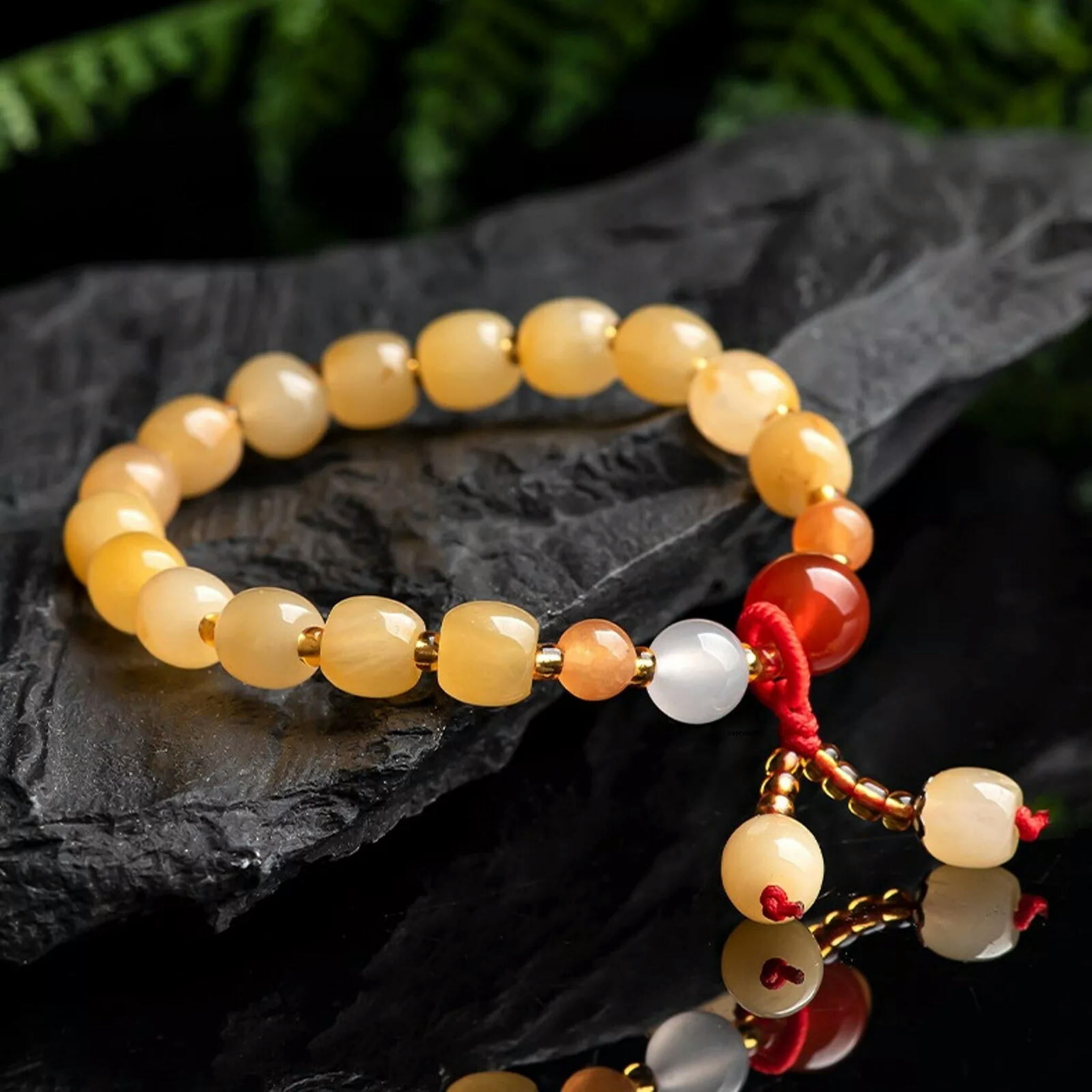 HOOUN Natural Jade Beaded Women Gift Lucky Yellow Oval Beads Bracelet