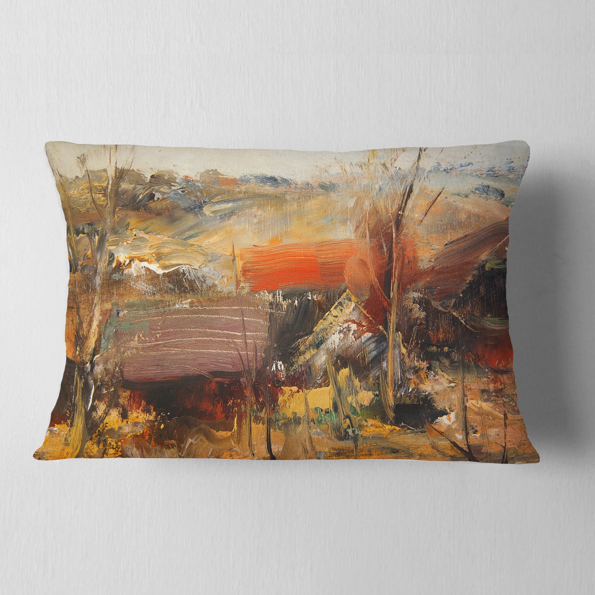 Designart Brown Roofs Heavily Textured - Landscape Painting Throw Pillow - 12x20