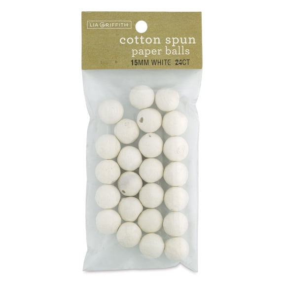 Lia Griffith Cotton Spun Paper Balls - White, 15 mm, Pkg of 24
