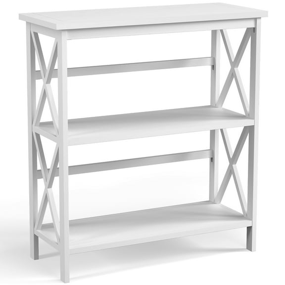 Costway 3-Tier Bookshelf Wooden Open Storage Bookcase for Home Office White